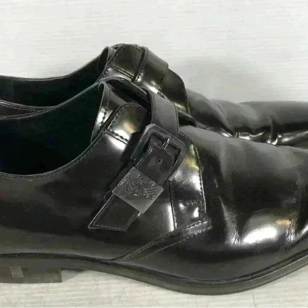 Versace Collection Men’s Black Monk Strap Dress Shoes 41 Leather Buckle Formal